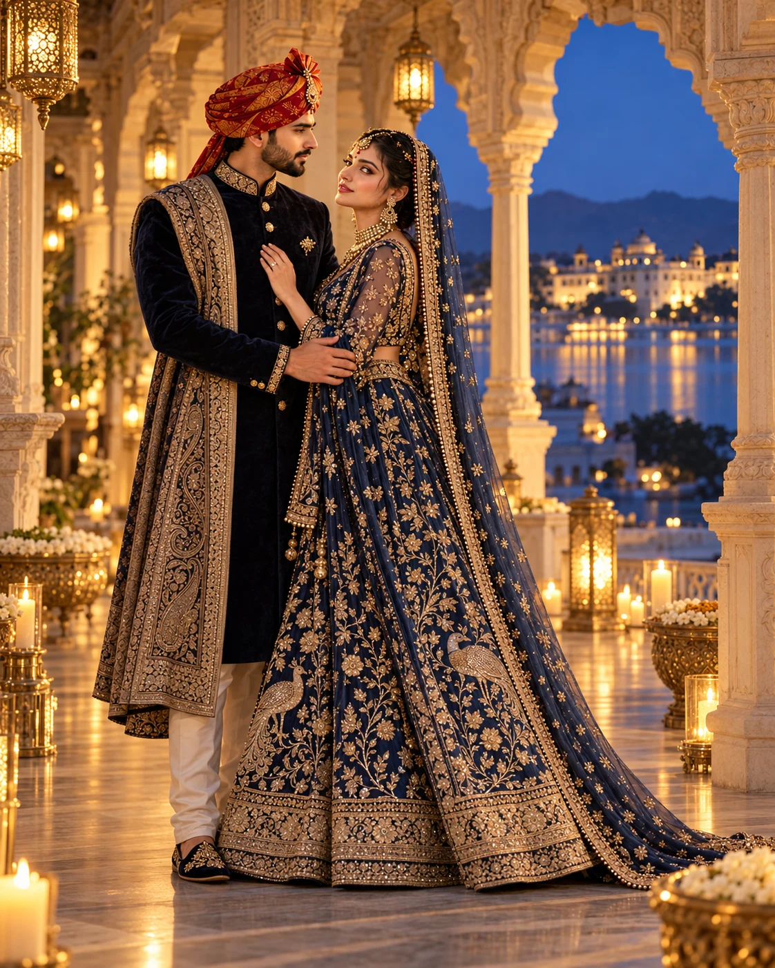 Veer and Ananya — Palace lanterns at dusk