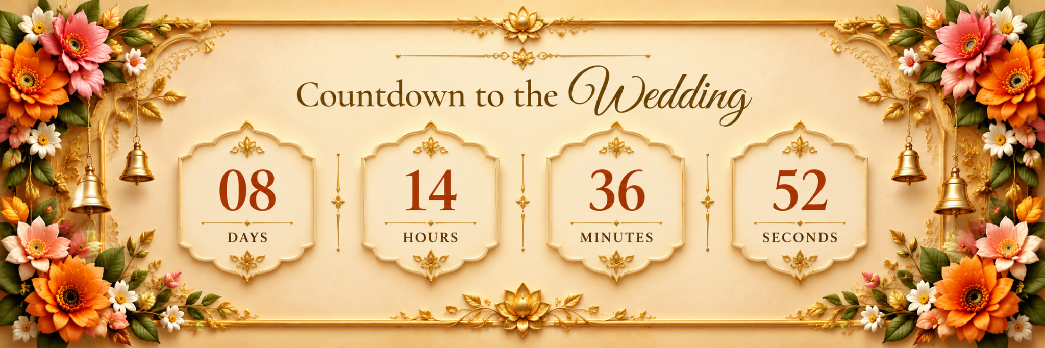 Countdown to the Wedding, framed with gold and flowers
