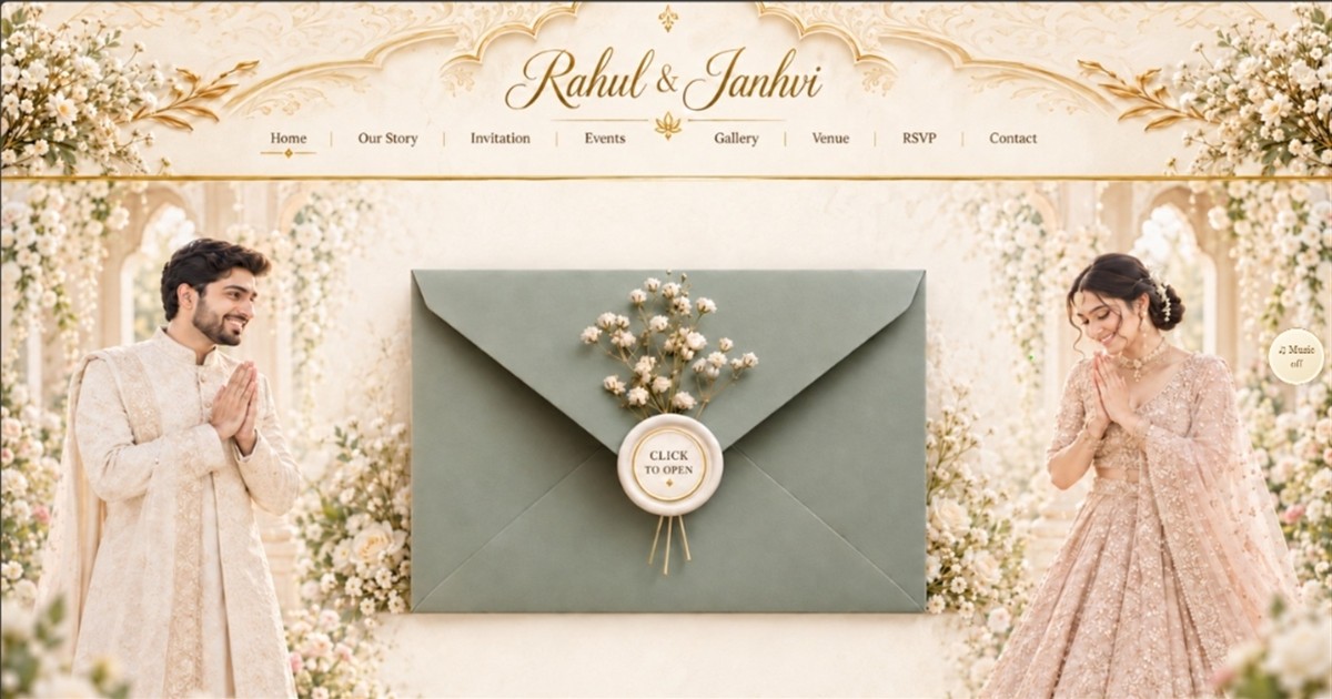 Rahul & Janhvi — Royal Wedding Invitation & 3D Envelope Card